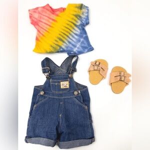 Pleasant Company Tie-Dye Shirt, Denim Overalls & Sandals Set 1996 VTG